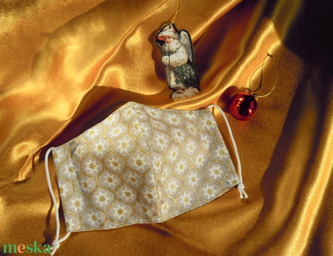 Csillagmintás karácsonyi,  alkalmi M méretű női maszk - ruha & divat - maszk, arcmaszk - Meska.hu