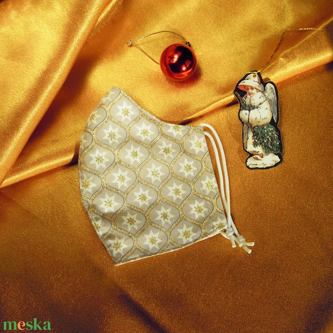 Csillagmintás karácsonyi,  alkalmi M méretű női maszk - ruha & divat - maszk, arcmaszk - Meska.hu