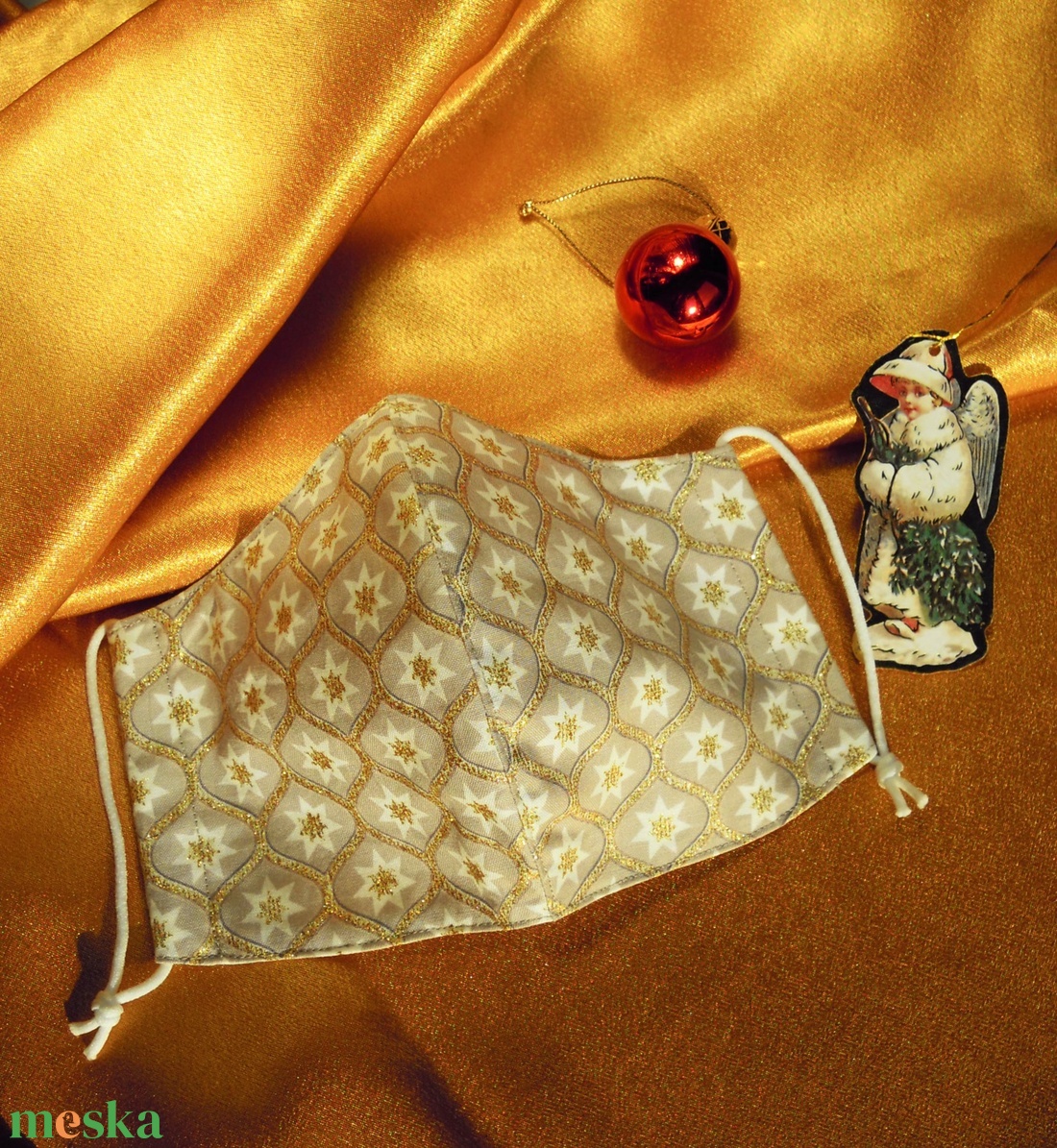 Csillagmintás karácsonyi,  alkalmi M méretű női maszk - ruha & divat - maszk, arcmaszk - Meska.hu