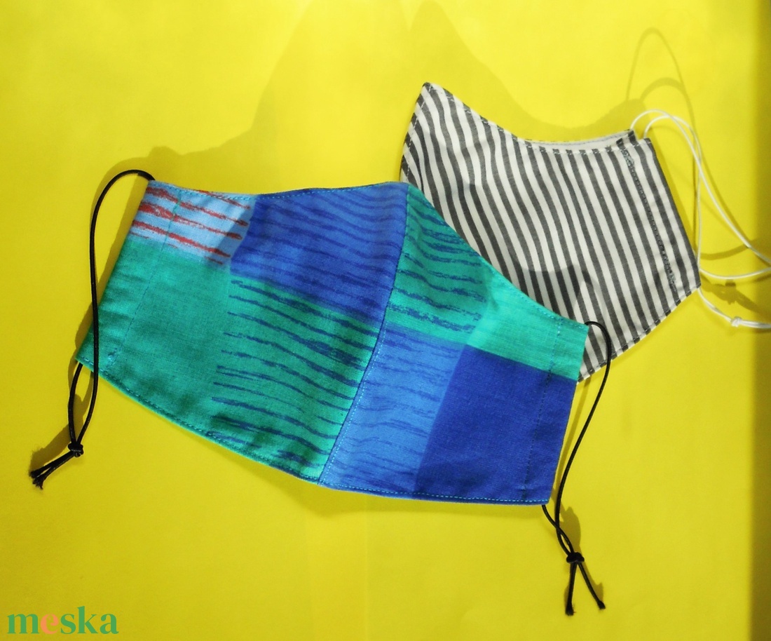 2 db kék-zöld és szürke csíkos-kockás M méretű arcmaszk - ruha & divat - maszk, arcmaszk - Meska.hu