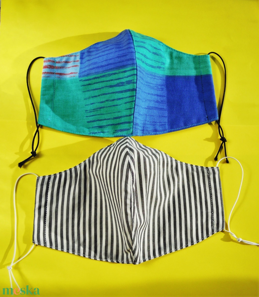 2 db kék-zöld és szürke csíkos-kockás M méretű arcmaszk - ruha & divat - maszk, arcmaszk - Meska.hu