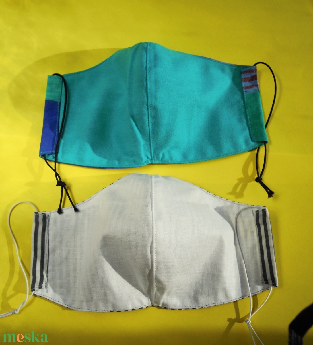 2 db kék-zöld és szürke csíkos-kockás M méretű arcmaszk - ruha & divat - maszk, arcmaszk - Meska.hu