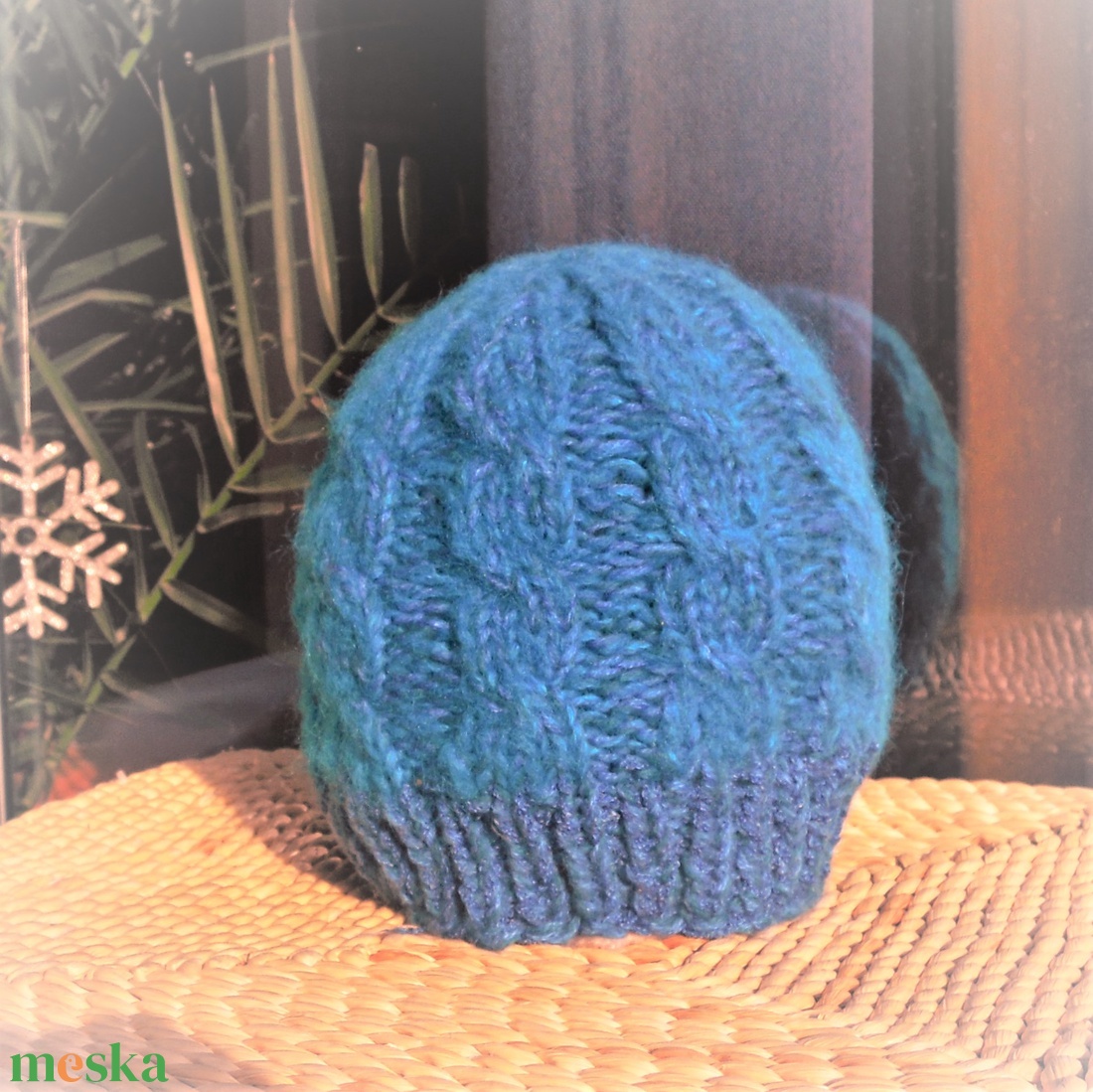 Balaton-kék csavartmintás sapka - ruha & divat - sál, sapka, kendő - sapka - Meska.hu