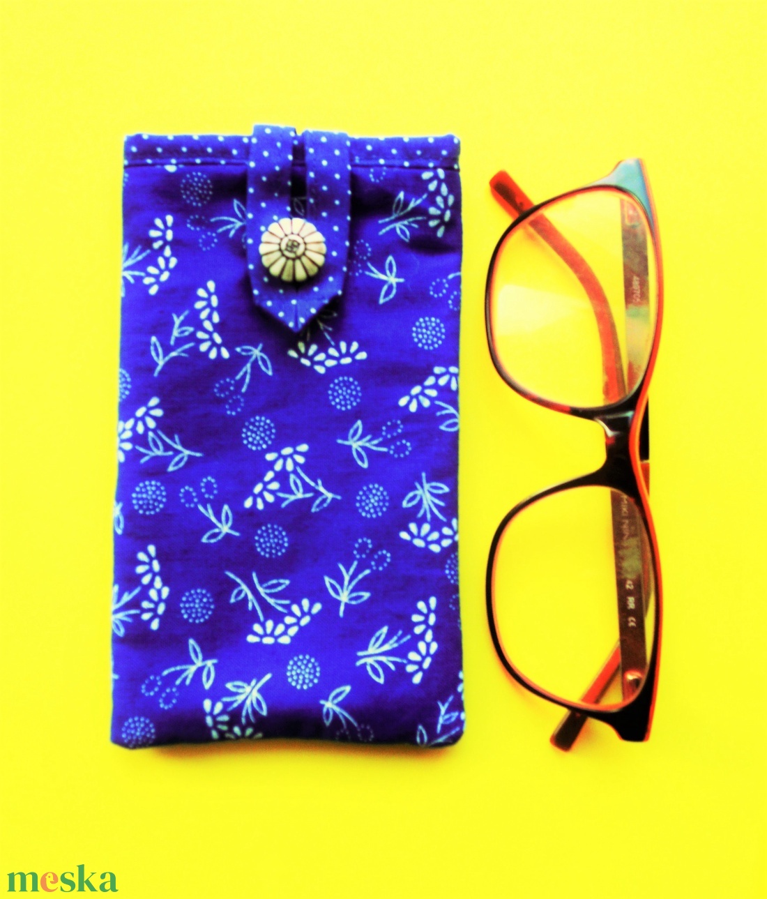 Kék virágmintás szemüvegtok, bármitartó - táska & tok - pénztárca & más tok - szemüvegtok - Meska.hu