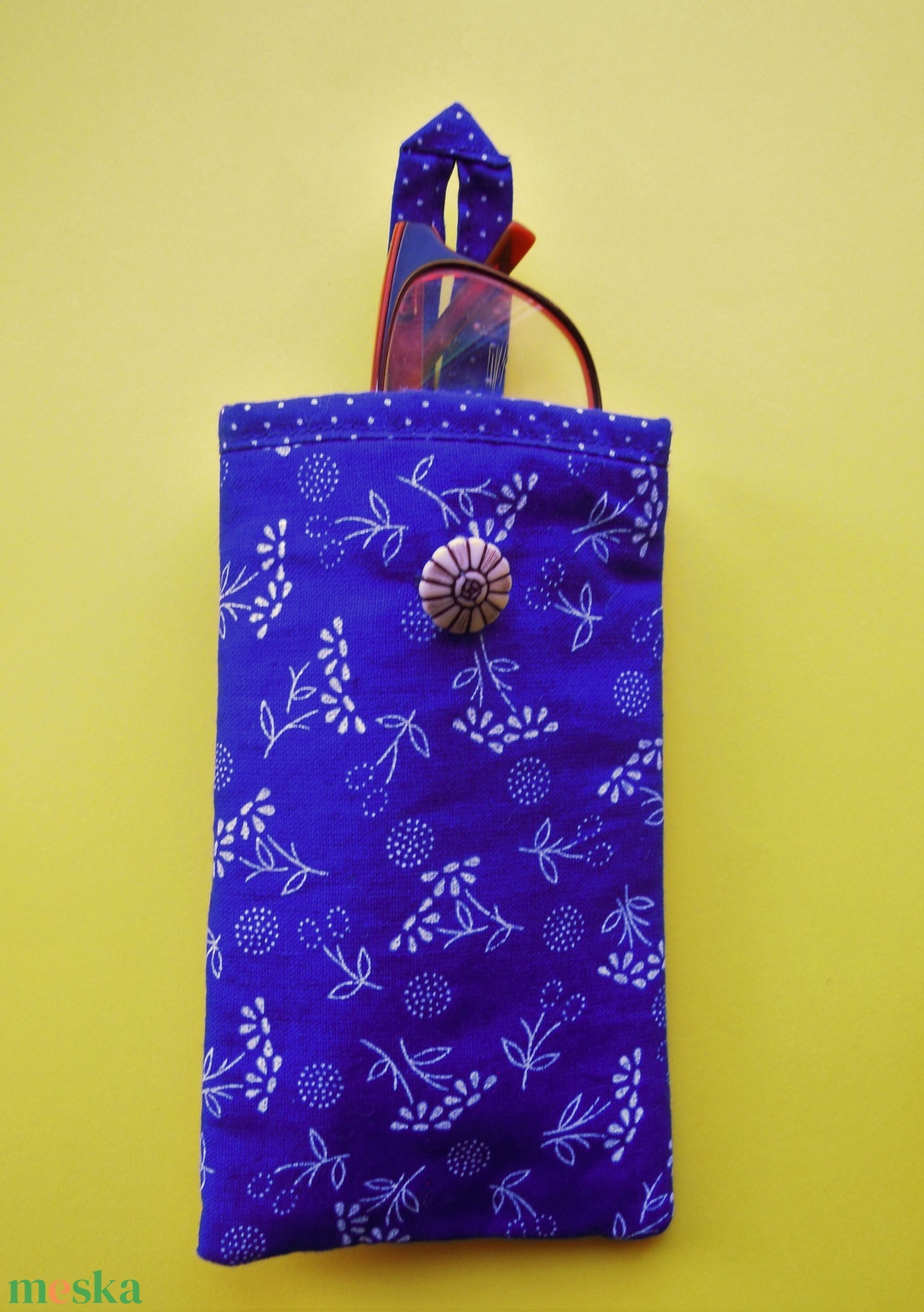 Kék virágmintás szemüvegtok, bármitartó - táska & tok - pénztárca & más tok - szemüvegtok - Meska.hu