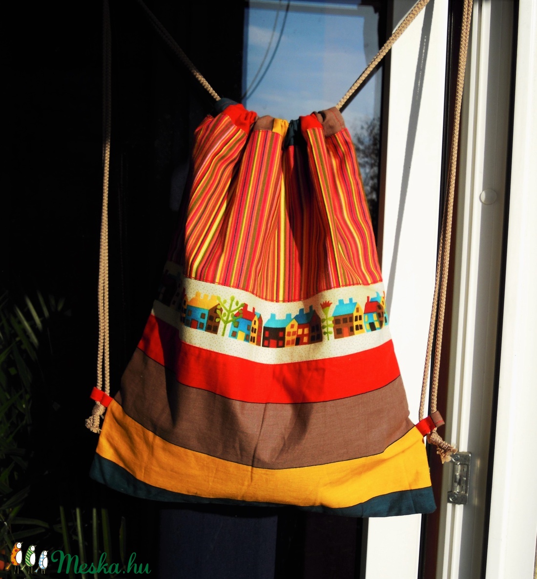 Csíkos, színes, pamut gymbag, hátizsák, tornazsák -  - Meska.hu