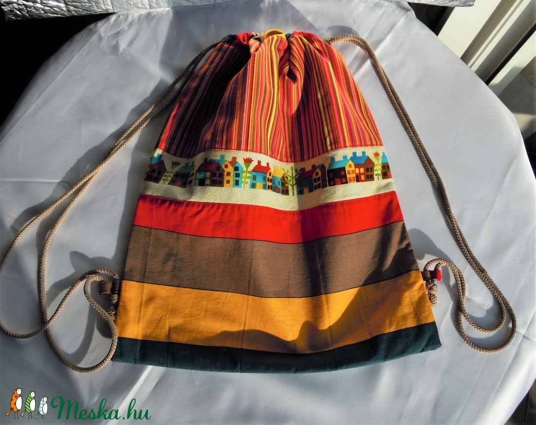 Csíkos, színes, pamut gymbag, hátizsák, tornazsák -  - Meska.hu