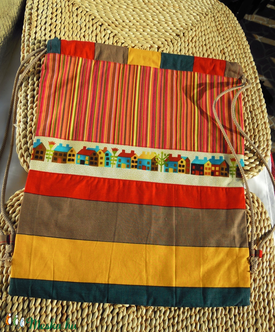 Csíkos, színes, pamut gymbag, hátizsák, tornazsák -  - Meska.hu