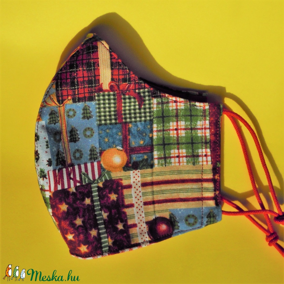 Szolíd karácsonyi mintás M méretű maszk -  - Meska.hu