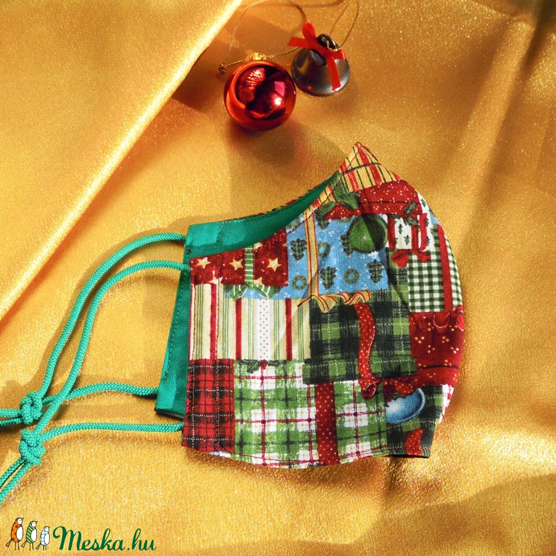 Szolíd karácsonyi mintás M méretű maszk -  - Meska.hu