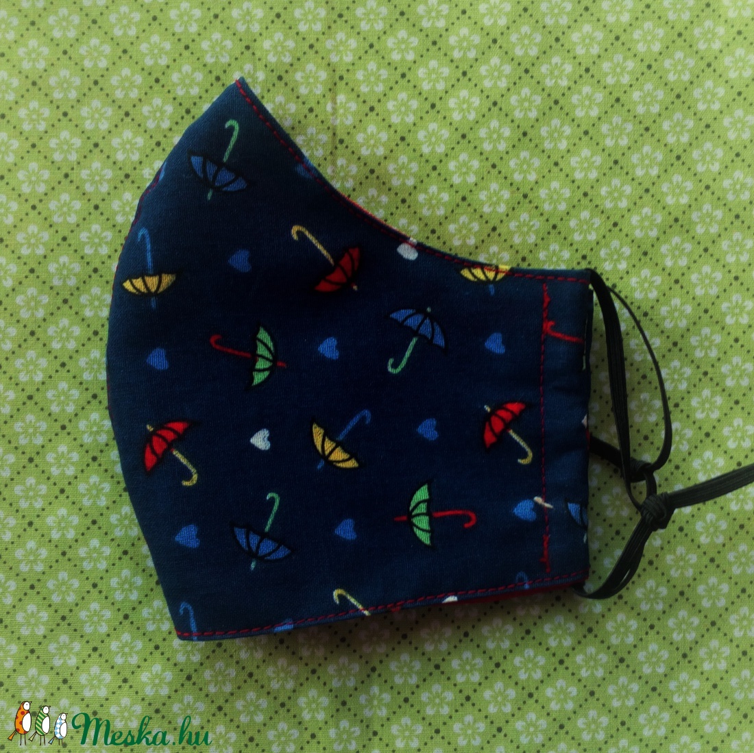 Színes esernyők - sötétkék alapon M női méret szájmaszk - női - női - Meska.hu