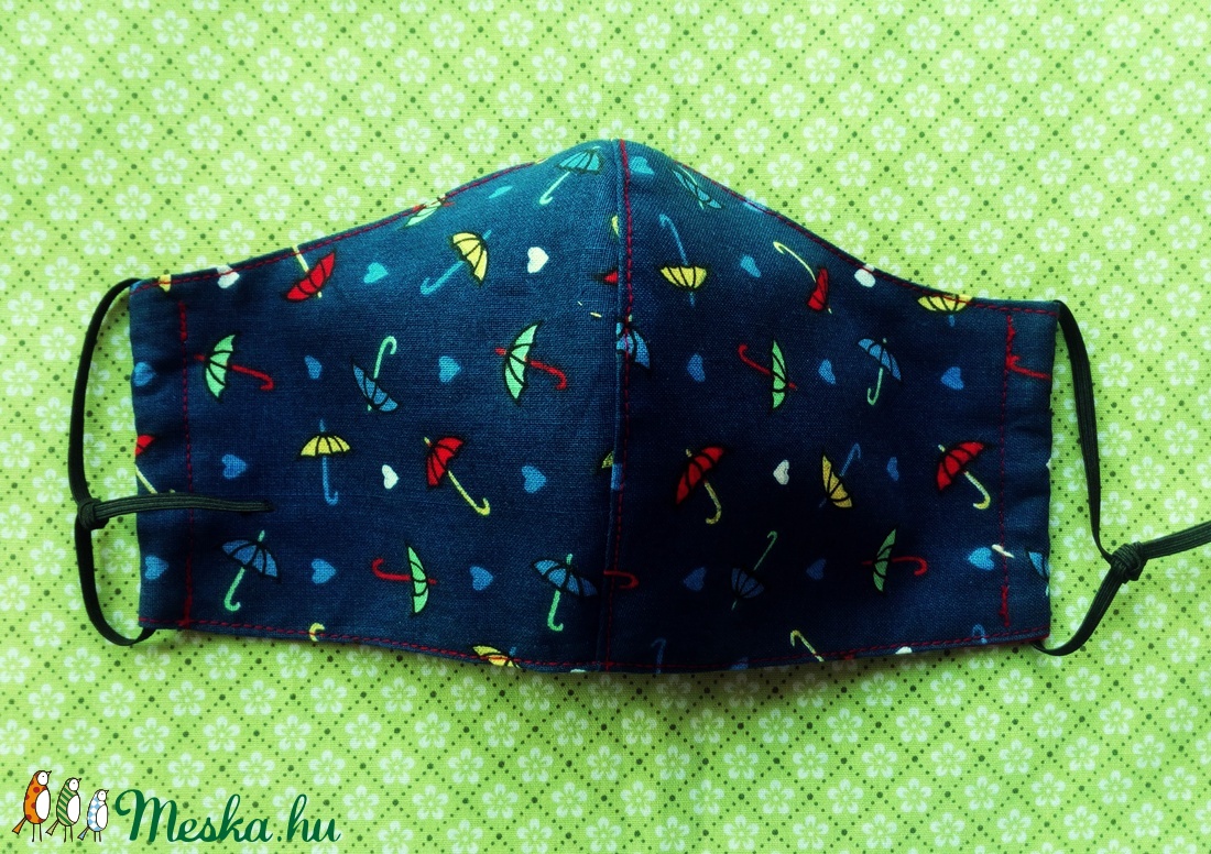 Színes esernyők - sötétkék alapon M női méret szájmaszk - női - női - Meska.hu