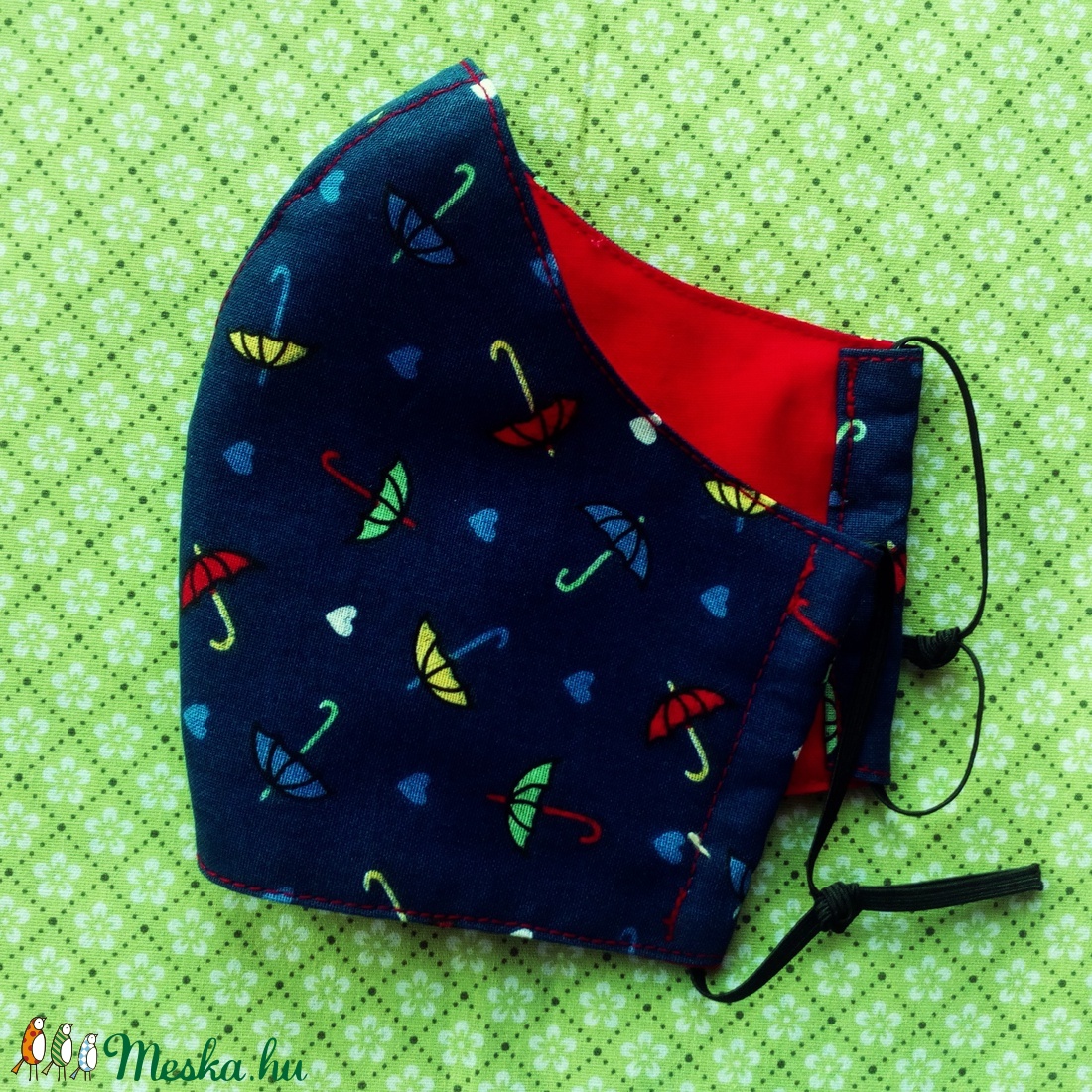 Színes esernyők - sötétkék alapon M női méret szájmaszk - női - női - Meska.hu