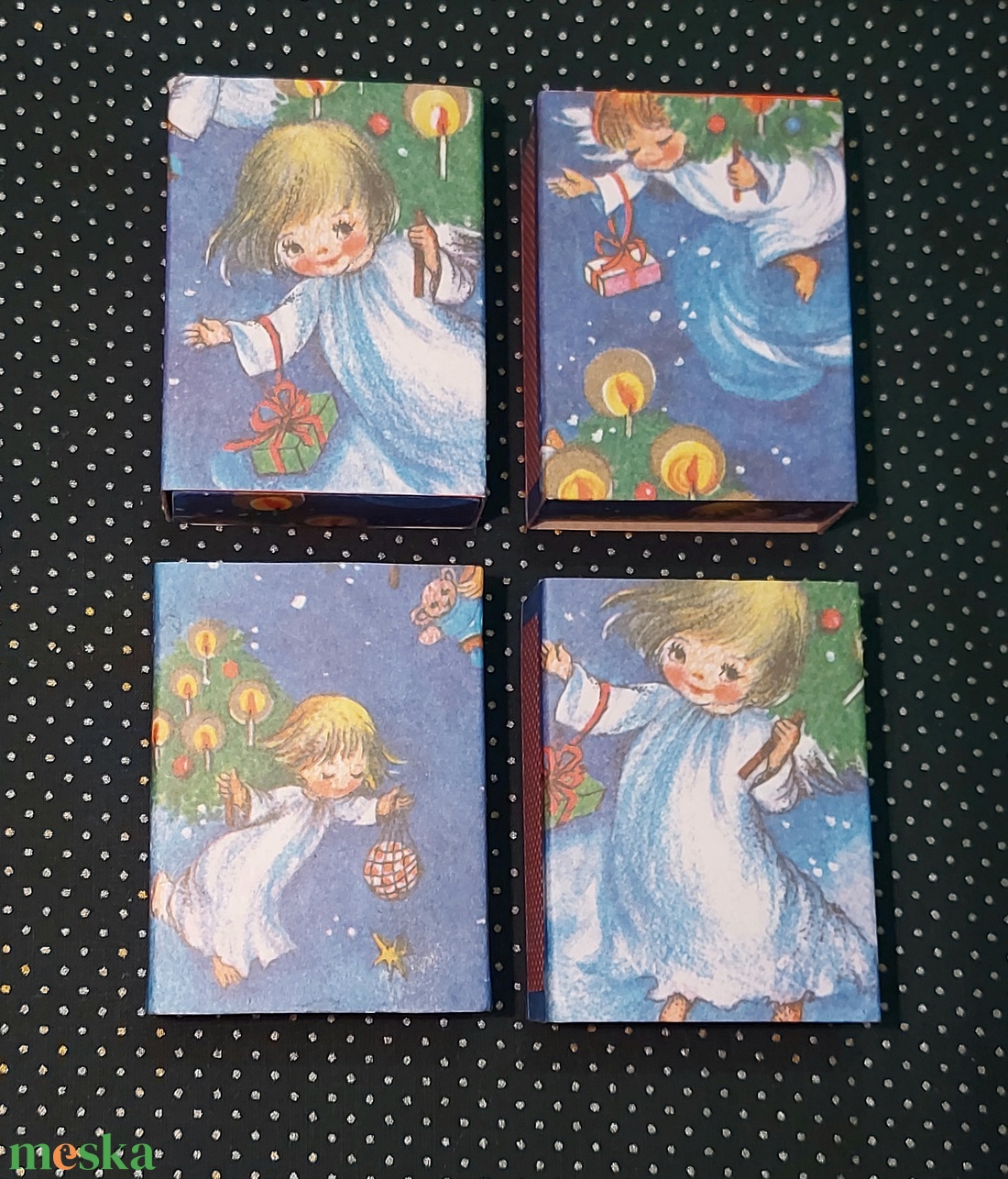 Angyalkák 1. - karácsonyi gyufacsomag /közepes méretű gyufa/ - karácsony - karácsonyi lakásdekoráció - karácsonyi illatgyertya, mécses - Meska.hu