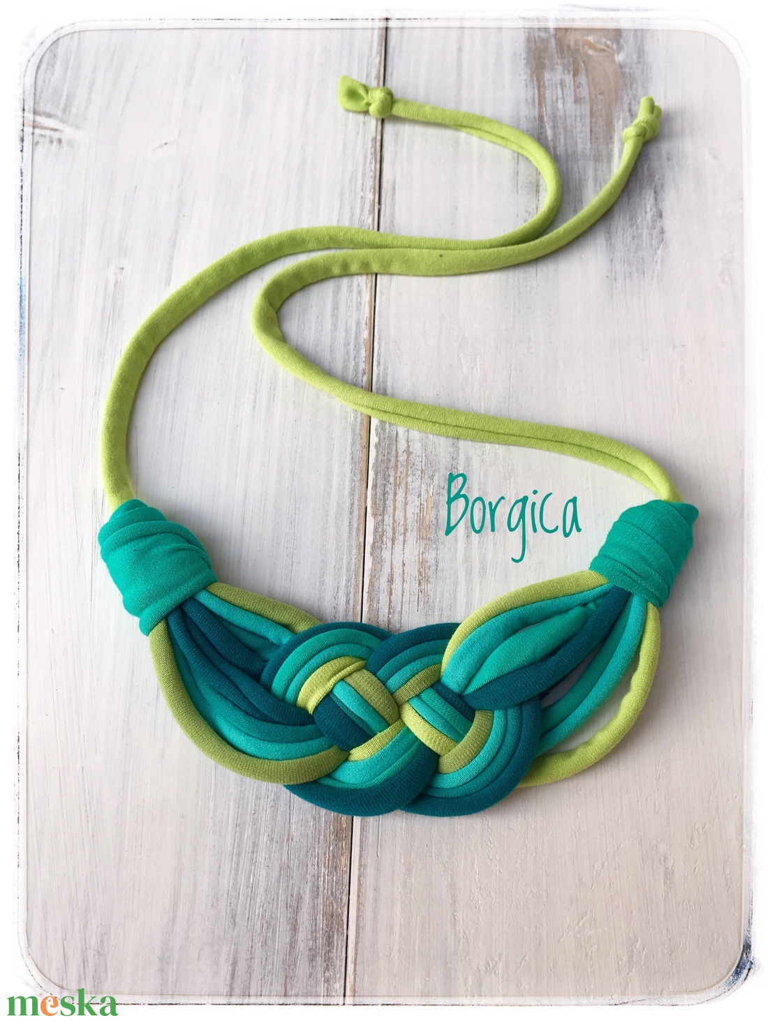 Menta lime - sokszálas fonott textiékszer, nyaklánc - ékszer - nyaklánc - statement nyaklánc - Meska.hu Menta lime - sokszálas fonott textiékszer, nyaklánc - ékszer - nyaklánc - statement nyaklánc - Meska.hu