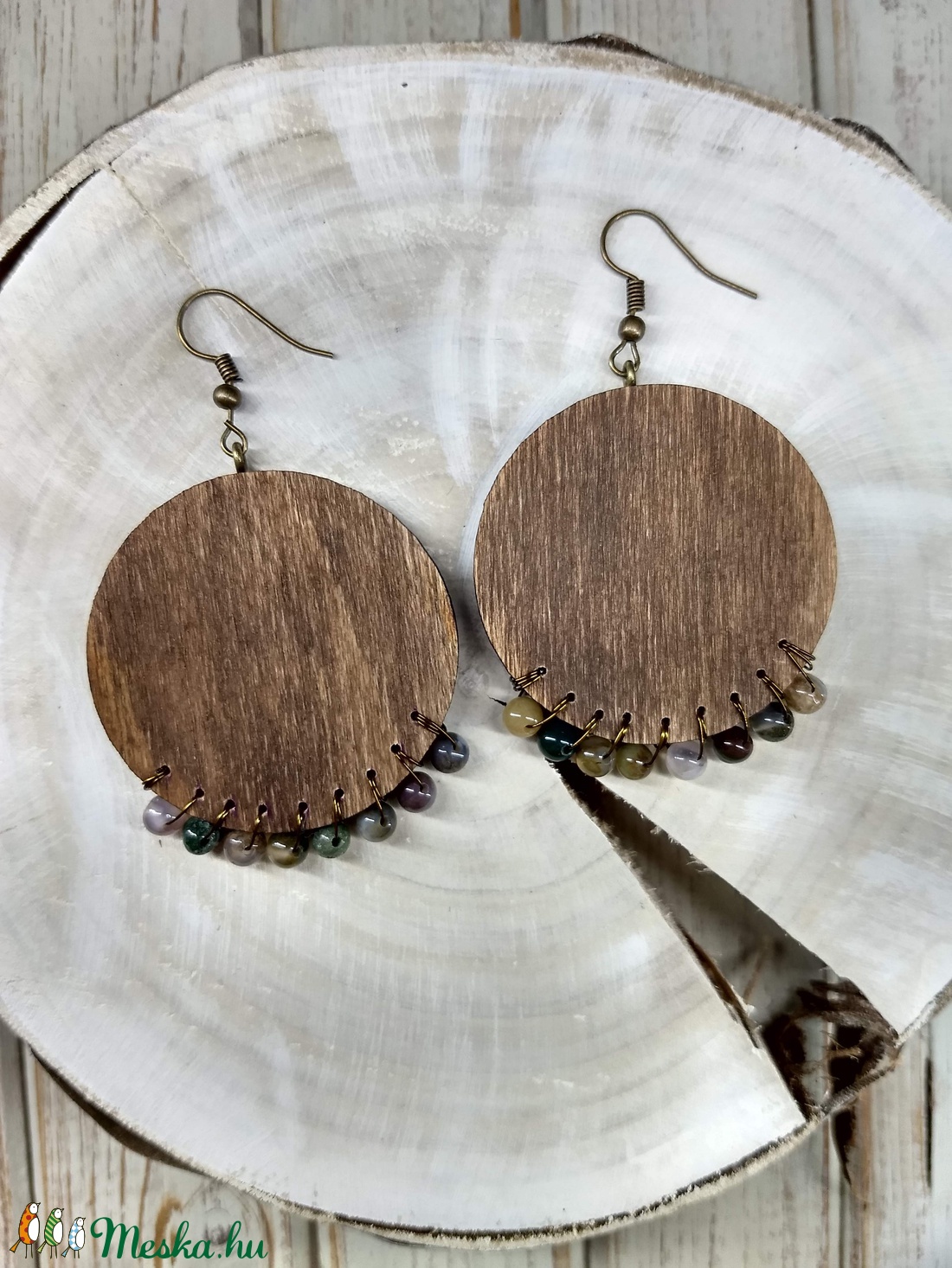 Kerek fa fülbevaló moss agate gyöngyökkel - - Meska.hu Kerek fa fülbevaló moss agate gyöngyökkel - - Meska.hu