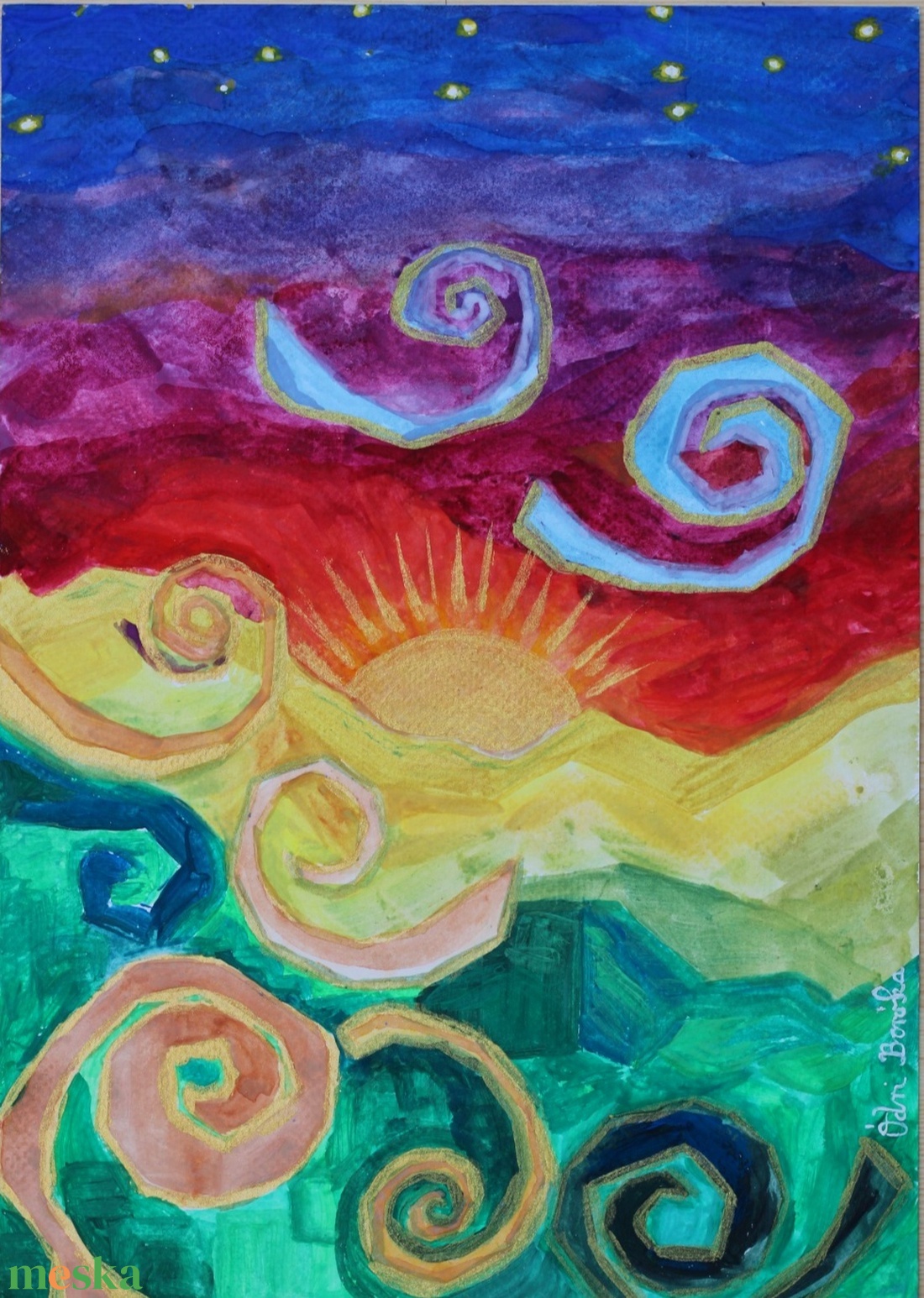 Naplemente - művészet - festmény - akvarell - Meska.hu