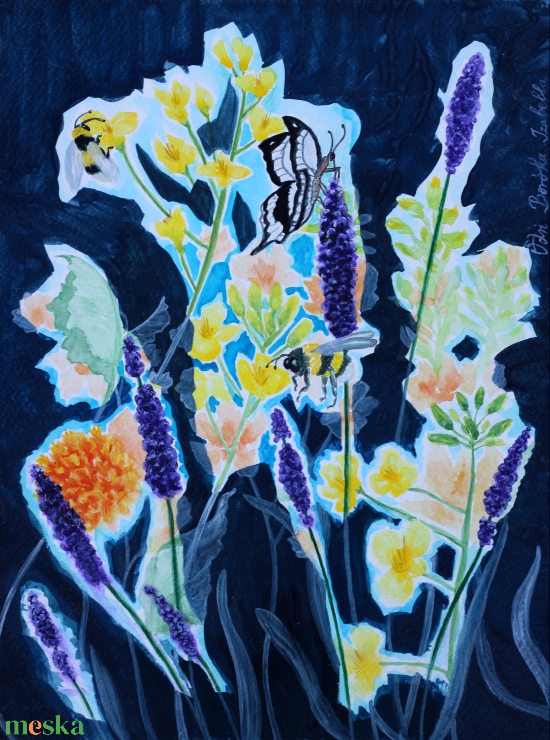 Éjjeli levendulák II.  - művészet - festmény - akvarell - Meska.hu