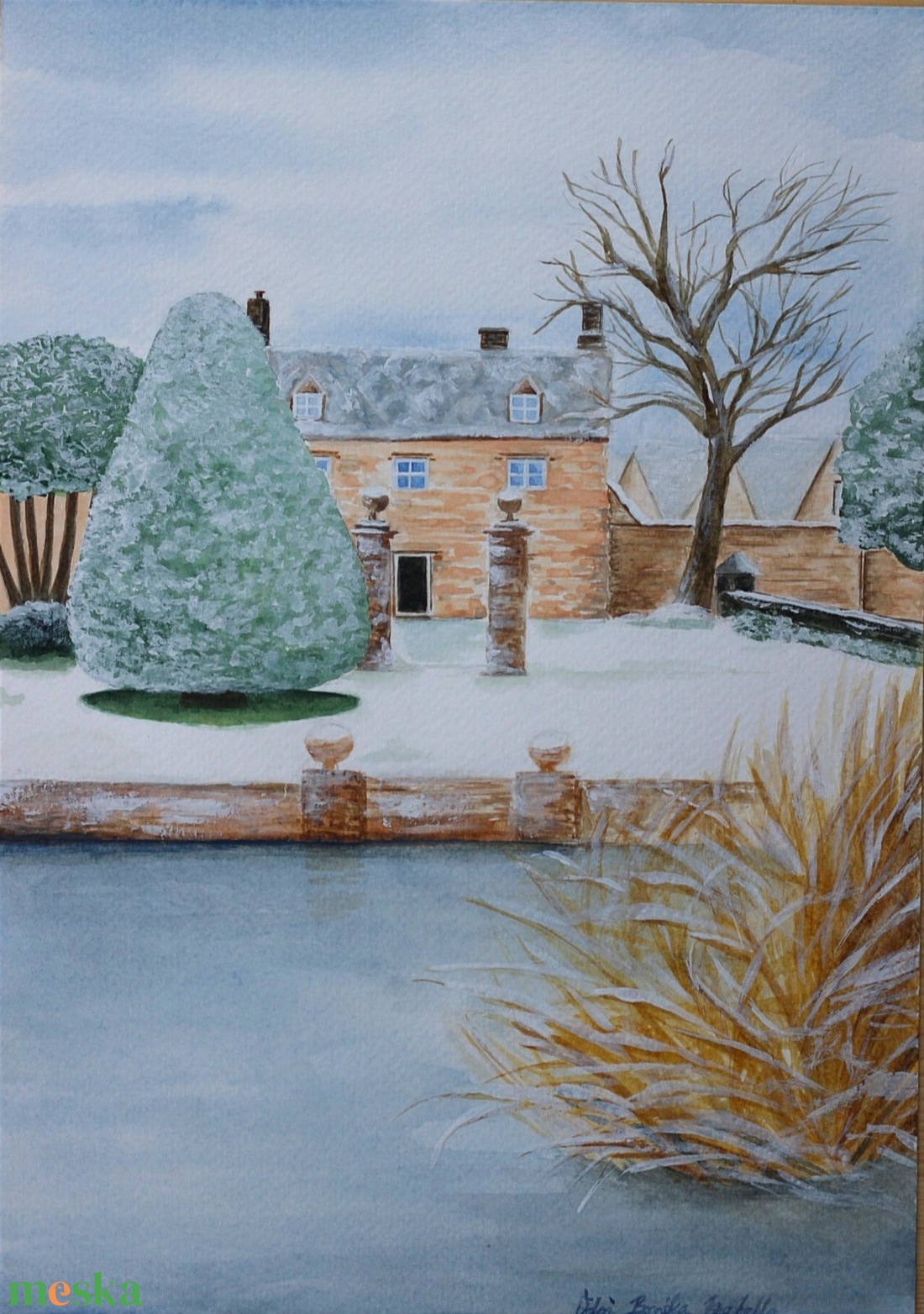 Kisvárosi Tél - művészet - festmény - akvarell - Meska.hu