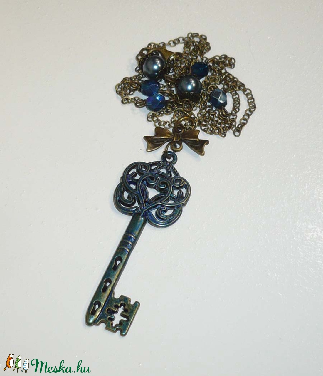 Réz-kék kulcs - sötétkék kulcsos nyaklánc -  - Meska.hu