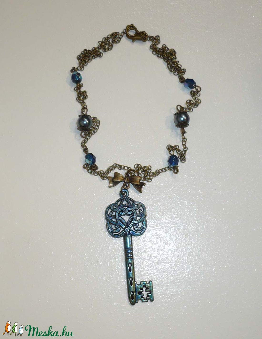 Réz-kék kulcs - sötétkék kulcsos nyaklánc -  - Meska.hu