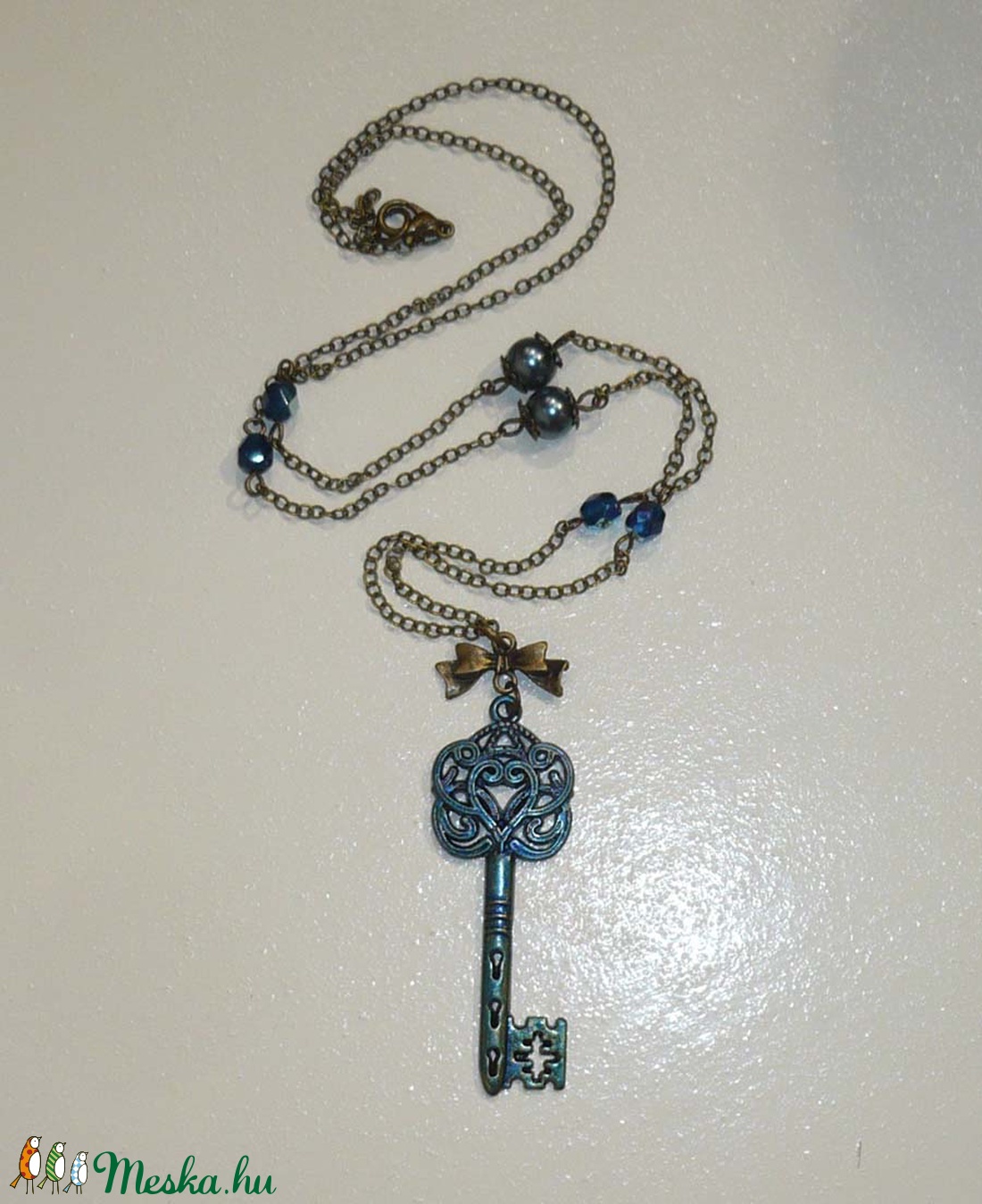 Réz-kék kulcs - sötétkék kulcsos nyaklánc -  - Meska.hu