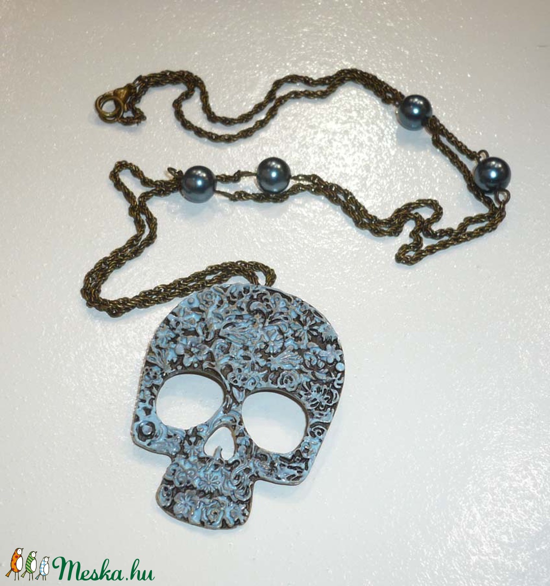 Steampunk, vintage virágos réz koponya nyaklánc - - Meska.hu Steampunk, vintage virágos réz koponya nyaklánc - - Meska.hu
