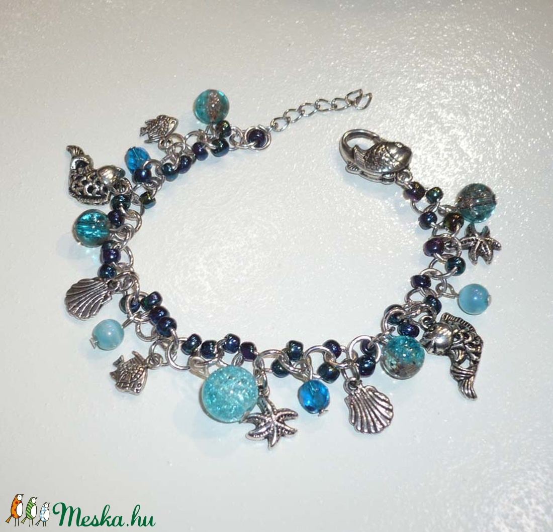 Tenger kincsei - kék, türkiz, ezüst karkötő -  - Meska.hu