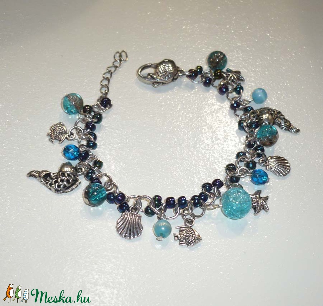 Tenger kincsei - kék, türkiz, ezüst karkötő -  - Meska.hu