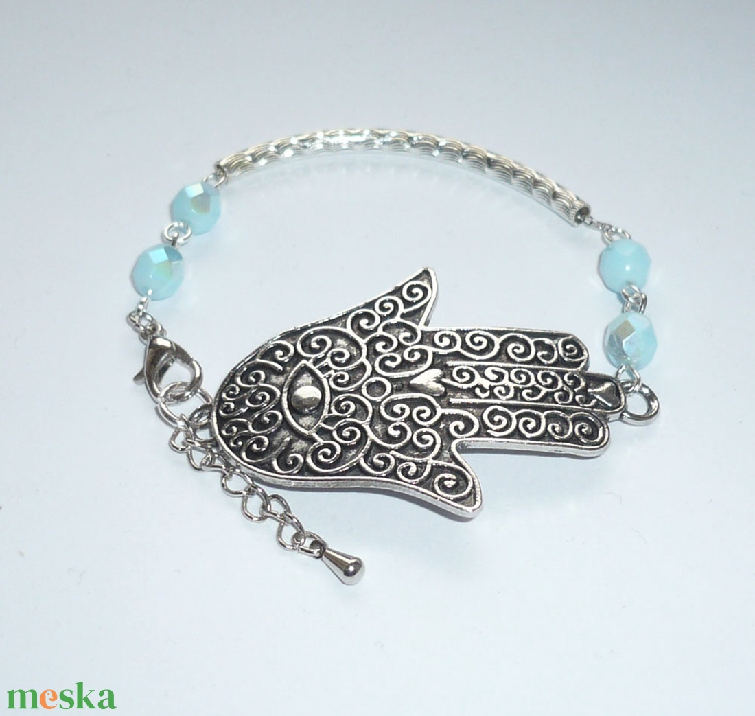 Fatima-keze (hamsa) - ezüst, kék karkötő - ékszer - karkötő - karkötő medállal - Meska.hu Fatima-keze (hamsa) - ezüst, kék karkötő - ékszer - karkötő - karkötő medállal - Meska.hu