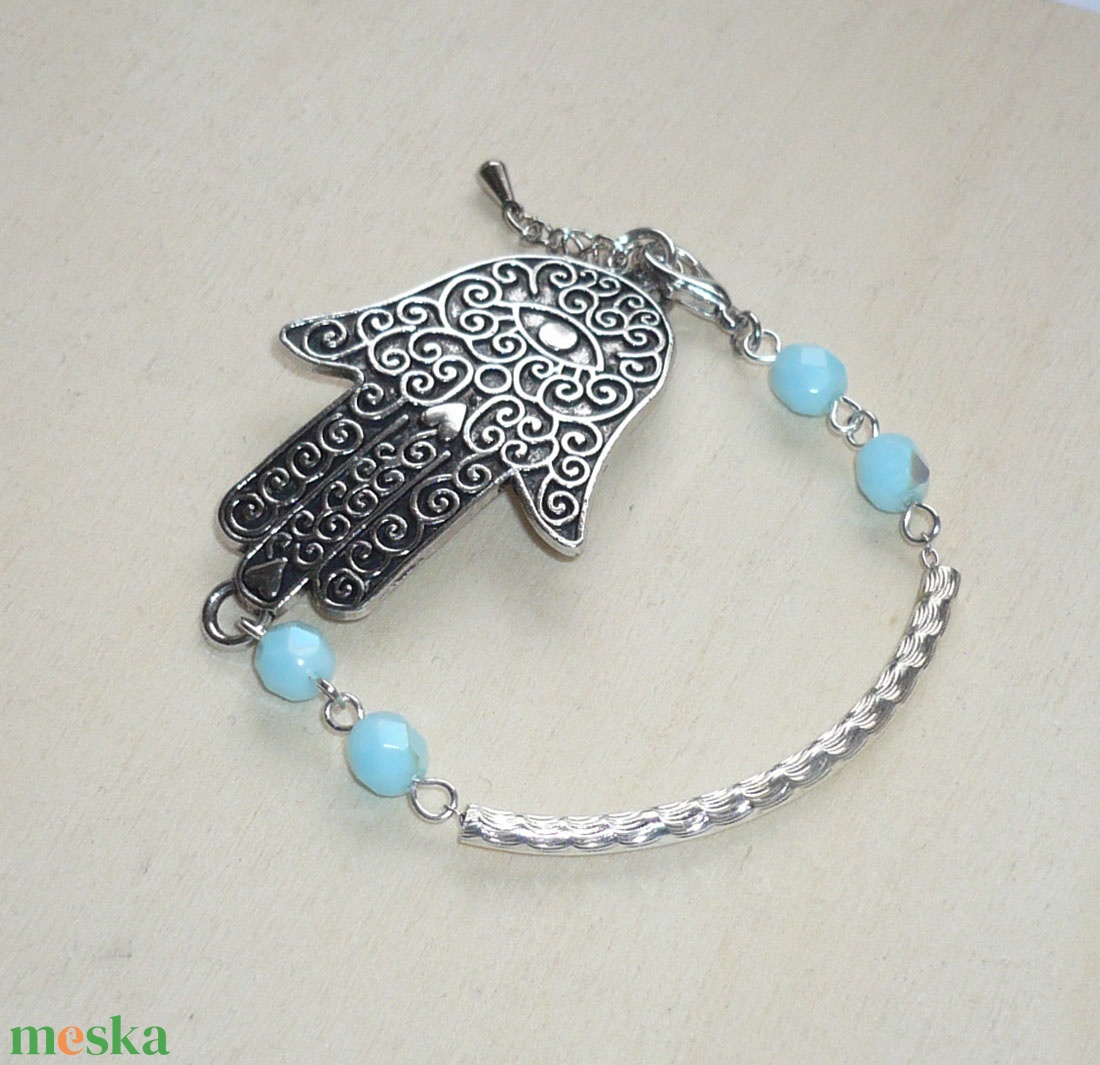 Fatima-keze (hamsa) - ezüst, kék karkötő - ékszer - karkötő - karkötő medállal - Meska.hu Fatima-keze (hamsa) - ezüst, kék karkötő - ékszer - karkötő - karkötő medállal - Meska.hu