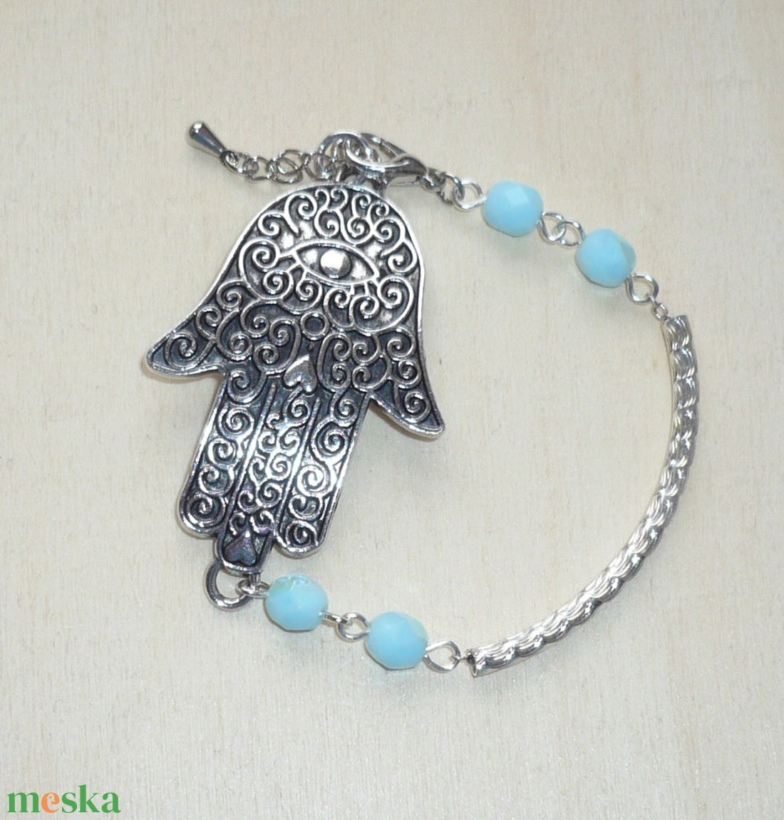 Fatima-keze (hamsa) - ezüst, kék karkötő - ékszer - karkötő - karkötő medállal - Meska.hu Fatima-keze (hamsa) - ezüst, kék karkötő - ékszer - karkötő - karkötő medállal - Meska.hu