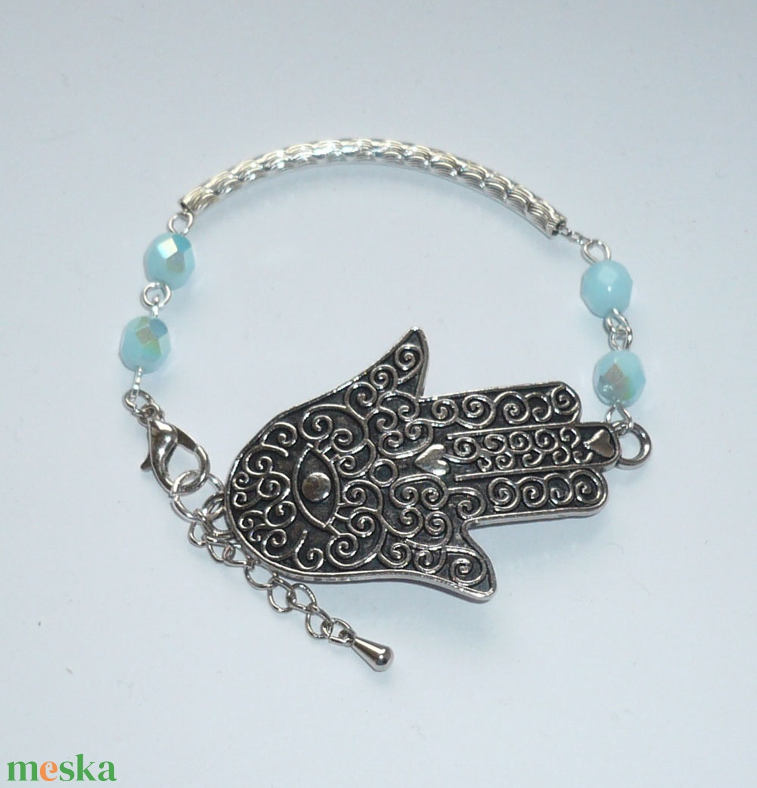 Fatima-keze (hamsa) - ezüst, kék karkötő - ékszer - karkötő - karkötő medállal - Meska.hu Fatima-keze (hamsa) - ezüst, kék karkötő - ékszer - karkötő - karkötő medállal - Meska.hu