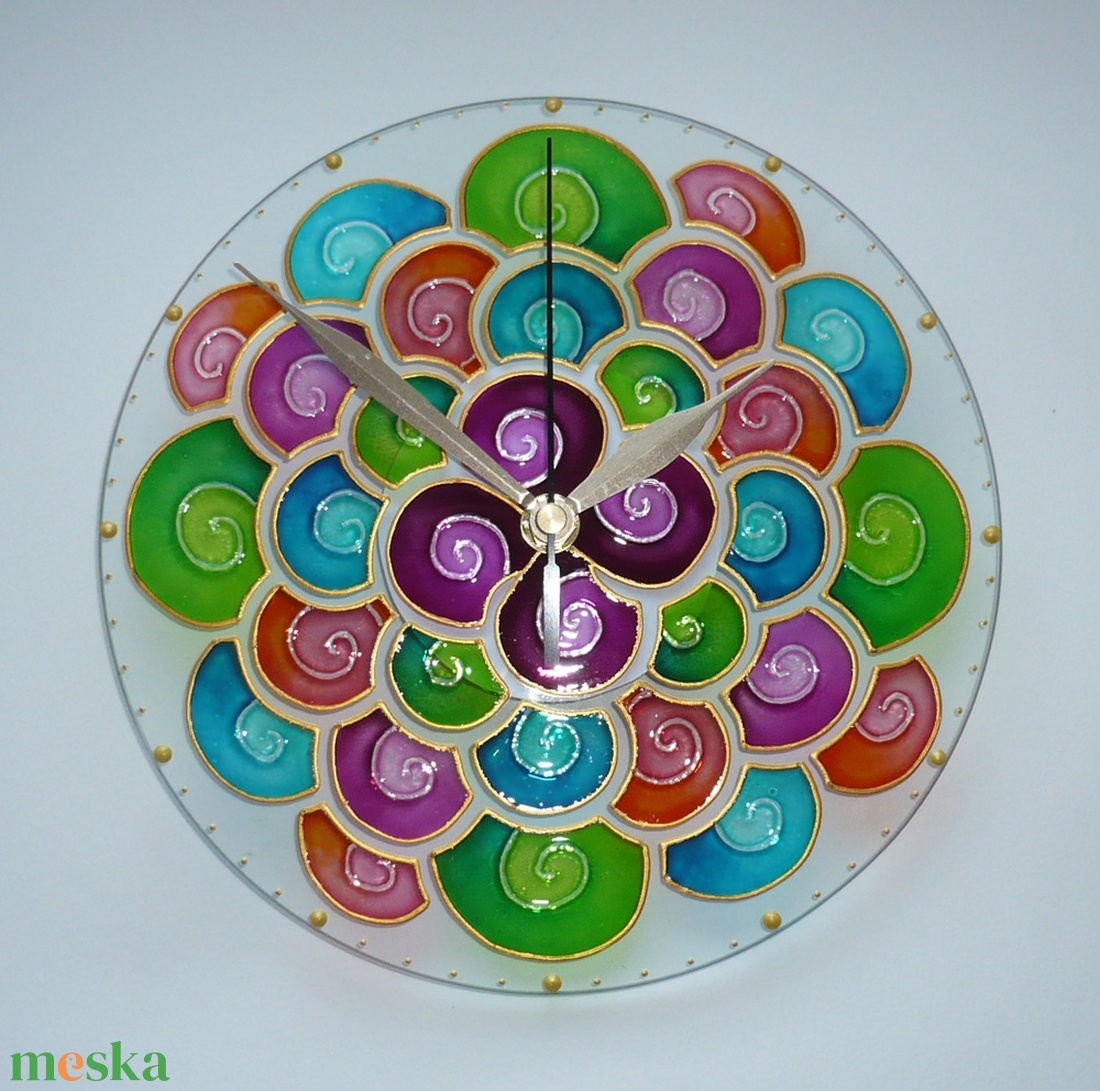 Tavaszi Merengő - egyedi festett mandala üveg falióra - otthon & életmód - dekoráció - fali és függő dekoráció - falióra & óra - Meska.hu Tavaszi Merengő - egyedi festett mandala üveg falióra - otthon & életmód - dekoráció - fali és függő dekoráció - falióra & óra - Meska.hu