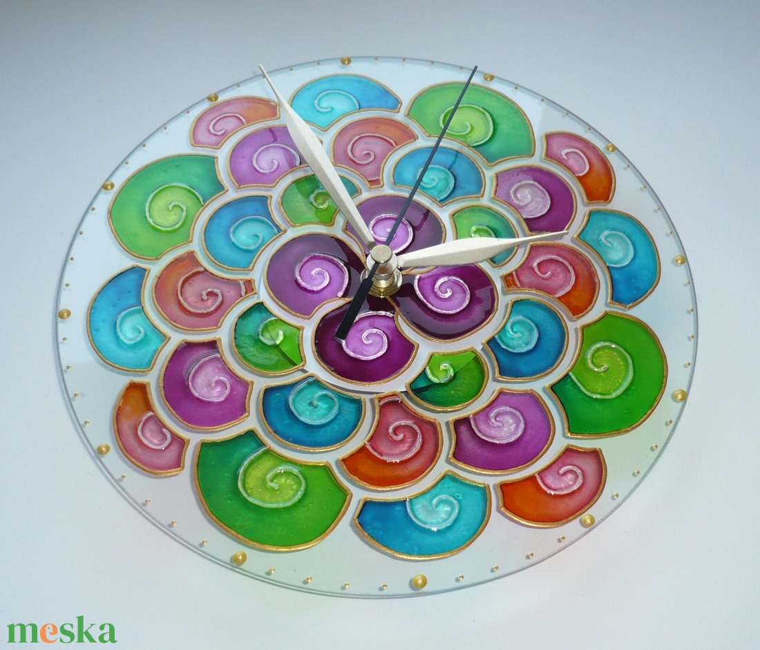 Tavaszi Merengő - egyedi festett mandala üveg falióra - otthon & életmód - dekoráció - fali és függő dekoráció - falióra & óra - Meska.hu Tavaszi Merengő - egyedi festett mandala üveg falióra - otthon & életmód - dekoráció - fali és függő dekoráció - falióra & óra - Meska.hu