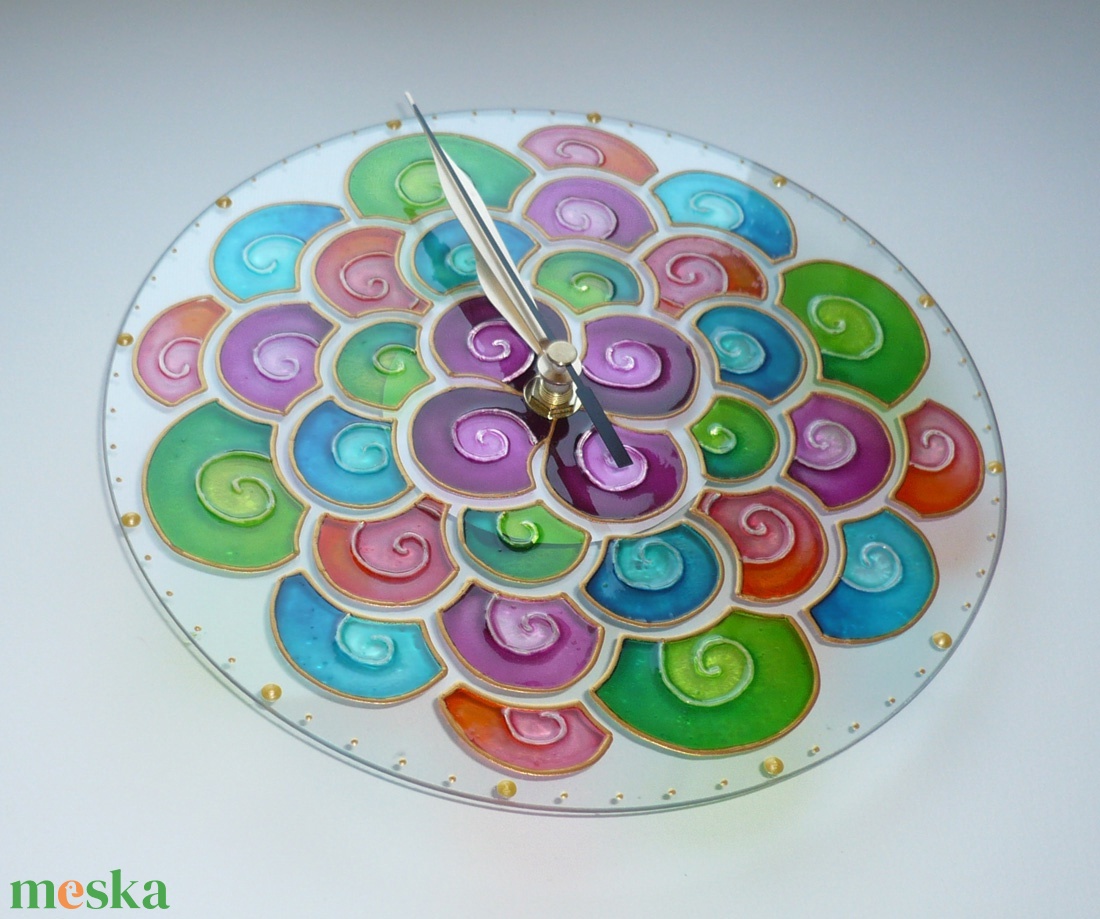 Tavaszi Merengő - egyedi festett mandala üveg falióra - otthon & életmód - dekoráció - fali és függő dekoráció - falióra & óra - Meska.hu Tavaszi Merengő - egyedi festett mandala üveg falióra - otthon & életmód - dekoráció - fali és függő dekoráció - falióra & óra - Meska.hu