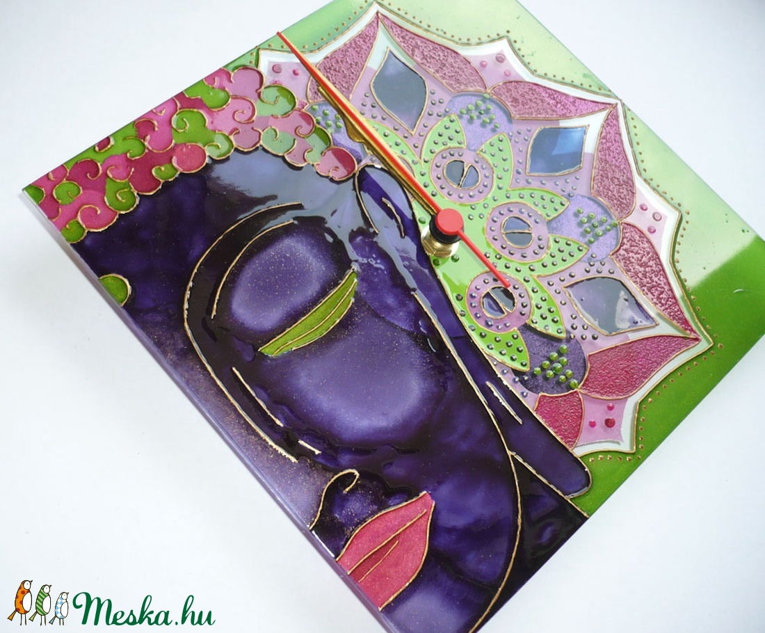 Múlt-Jelen-Jövő - Buddha Mandalával - egyedi festett üveg falióra - otthon & életmód - dekoráció - Meska.hu