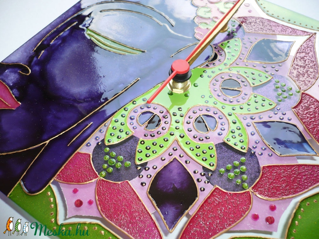 Múlt-Jelen-Jövő - Buddha Mandalával - egyedi festett üveg falióra - otthon & életmód - dekoráció - Meska.hu