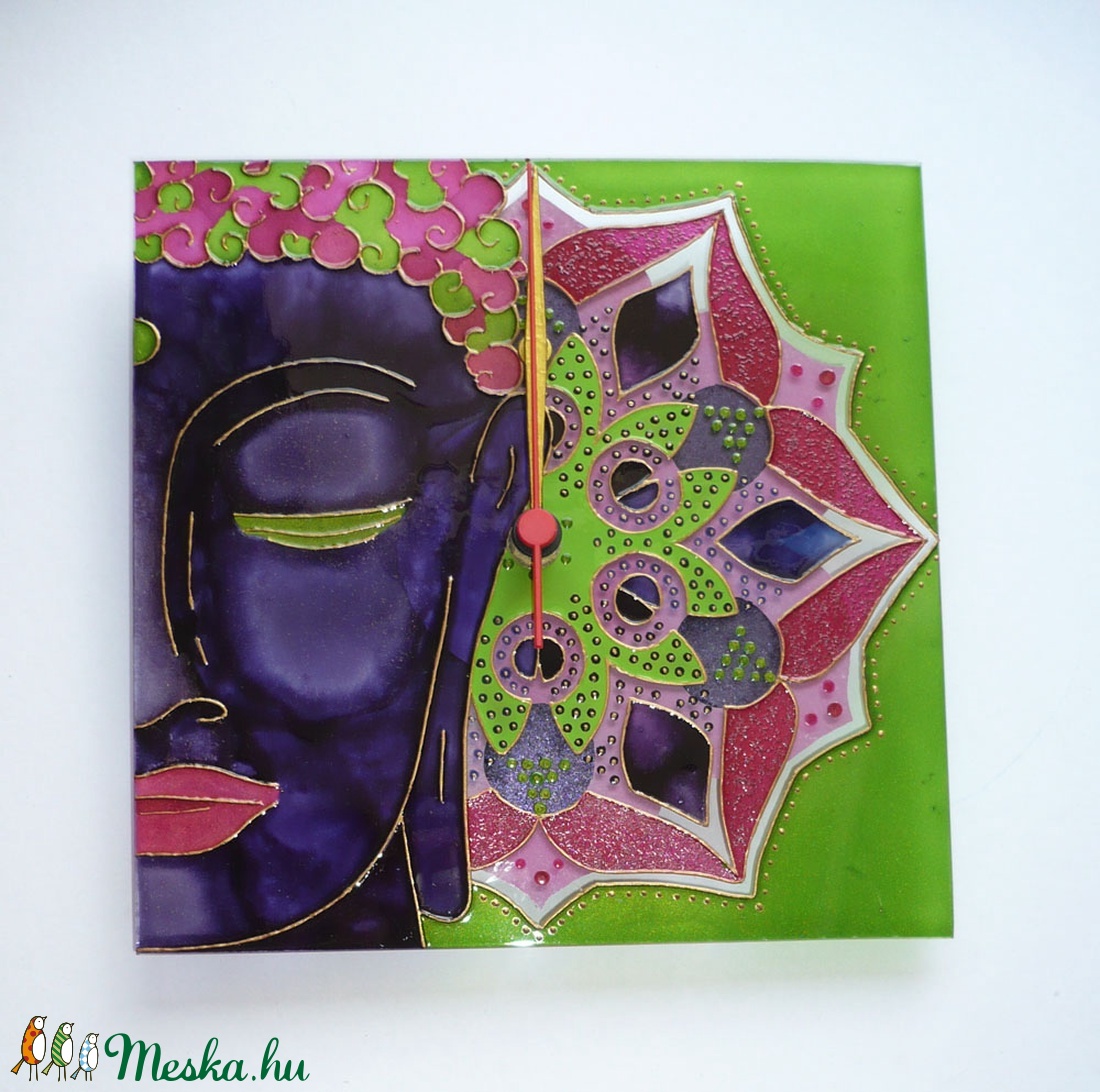 Múlt-Jelen-Jövő - Buddha Mandalával - egyedi festett üveg falióra - otthon & életmód - dekoráció - Meska.hu