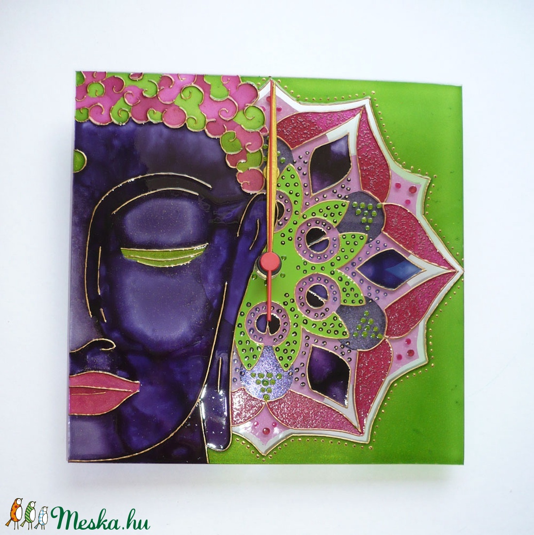 Múlt-Jelen-Jövő - Buddha Mandalával - egyedi festett üveg falióra - otthon & életmód - dekoráció - Meska.hu