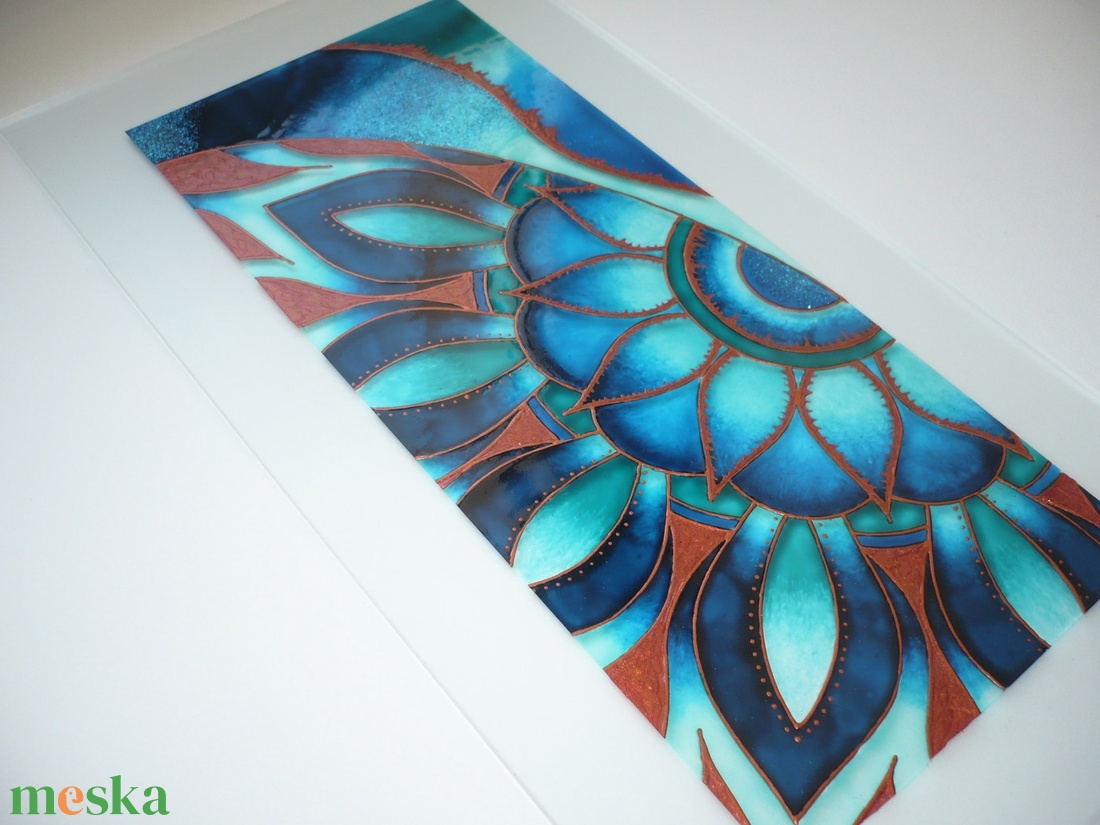 Teal - Copper Mandala részlet - üvegre festett kép, ablakbetét, festmény - otthon & életmód - dekoráció - kép & falikép - üvegkép - Meska.hu Teal - Copper Mandala részlet - üvegre festett kép, ablakbetét, festmény - otthon & életmód - dekoráció - kép & falikép - üvegkép - Meska.hu