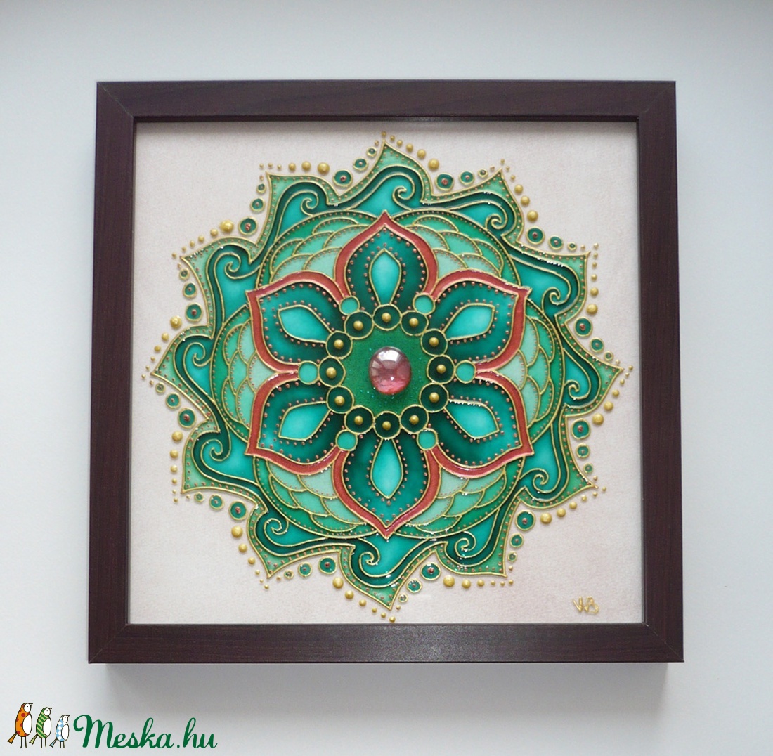 Smaragd Varázslat - üvegfestett mandala falikép -  - Meska.hu
