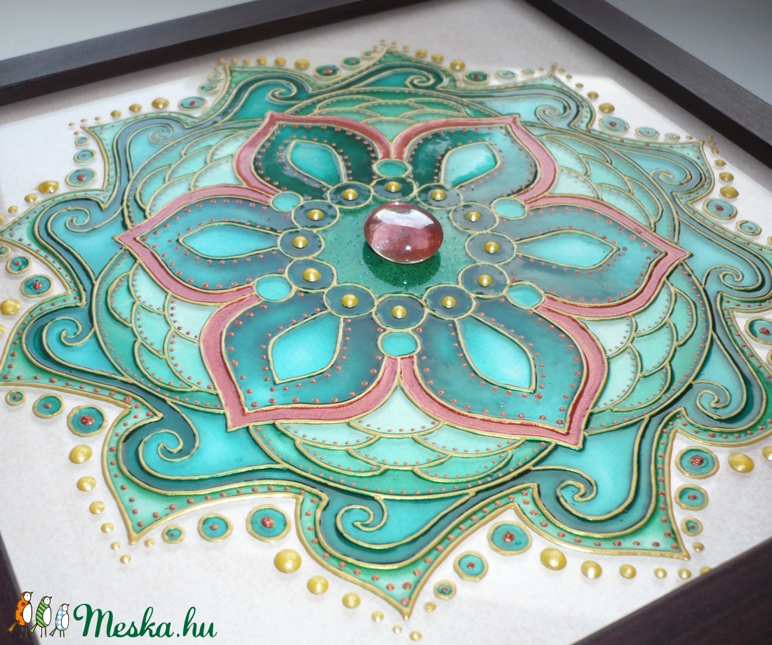 Smaragd Varázslat - üvegfestett mandala falikép -  - Meska.hu