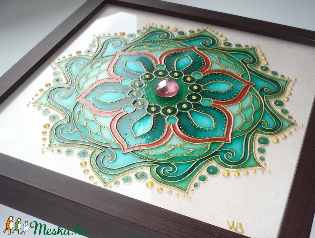 Smaragd Varázslat - üvegfestett mandala falikép -  - Meska.hu