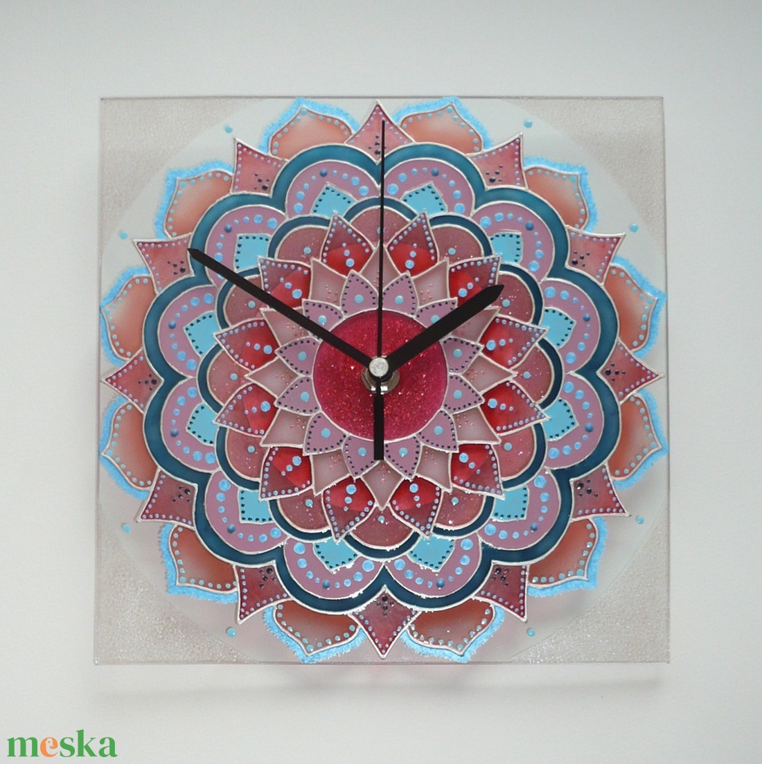 Pasztell korall-rózsaszín-teal Mandala - egyedi festett négyszögletes mandala üveg falióra - otthon & életmód - dekoráció - fali és függő dekoráció - falióra & óra - Meska.hu Pasztell korall-rózsaszín-teal Mandala - egyedi festett négyszögletes mandala üveg falióra - otthon & életmód - dekoráció - fali és függő dekoráció - falióra & óra - Meska.hu