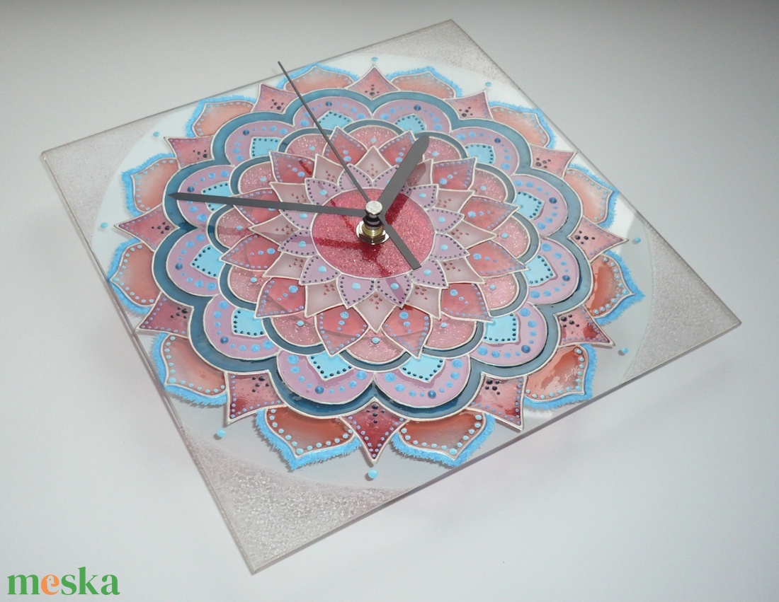 Pasztell korall-rózsaszín-teal Mandala - egyedi festett négyszögletes mandala üveg falióra - otthon & életmód - dekoráció - fali és függő dekoráció - falióra & óra - Meska.hu Pasztell korall-rózsaszín-teal Mandala - egyedi festett négyszögletes mandala üveg falióra - otthon & életmód - dekoráció - fali és függő dekoráció - falióra & óra - Meska.hu
