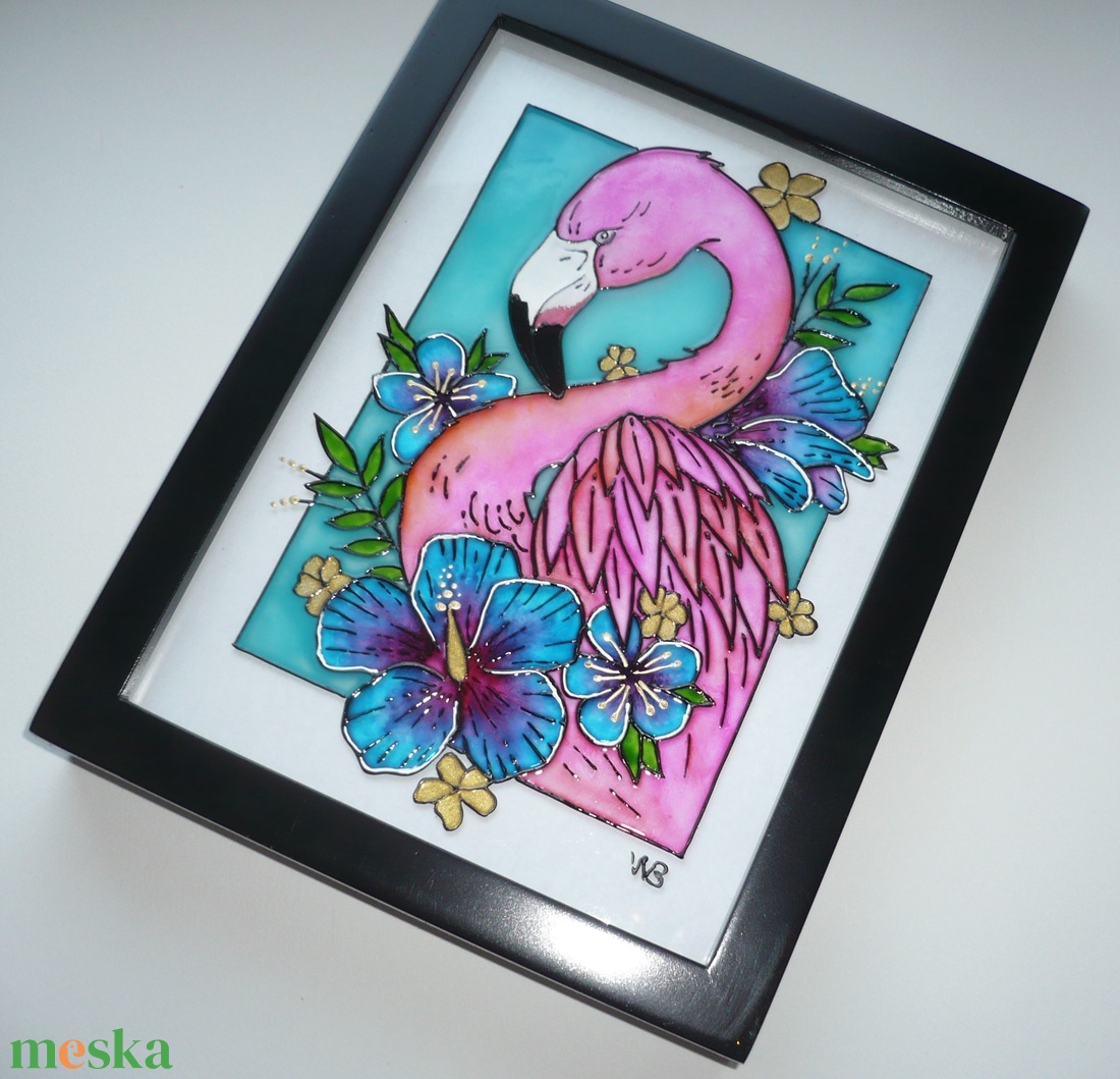 Flamingó - üvegre festett falikép, festmény - otthon & lakás - dekoráció - kép & falikép - üvegkép - Meska.hu