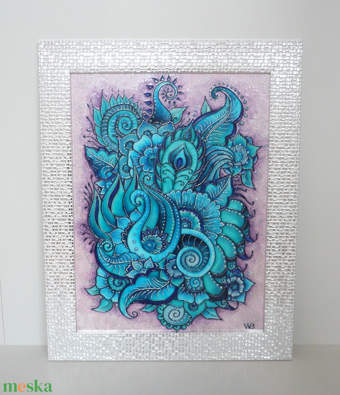 Türkizkék Zentangle - üvegre festett falikép, festmény - művészet - festmény - üvegfestmény - Meska.hu Türkizkék Zentangle - üvegre festett falikép, festmény - művészet - festmény - üvegfestmény - Meska.hu