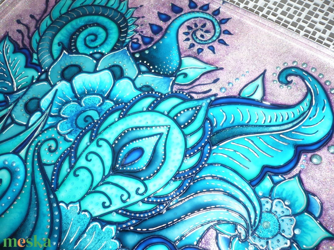Türkizkék Zentangle - üvegre festett falikép, festmény - művészet - festmény - üvegfestmény - Meska.hu Türkizkék Zentangle - üvegre festett falikép, festmény - művészet - festmény - üvegfestmény - Meska.hu