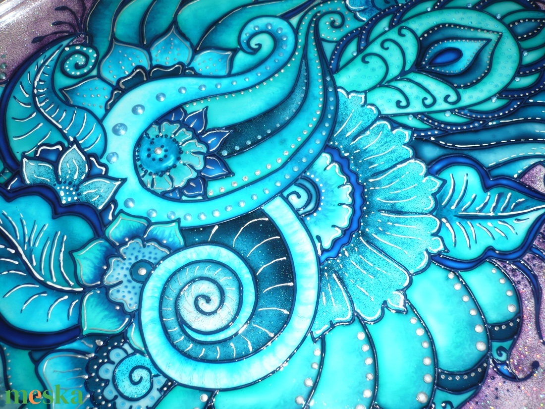 Türkizkék Zentangle - üvegre festett falikép, festmény - művészet - festmény - üvegfestmény - Meska.hu Türkizkék Zentangle - üvegre festett falikép, festmény - művészet - festmény - üvegfestmény - Meska.hu
